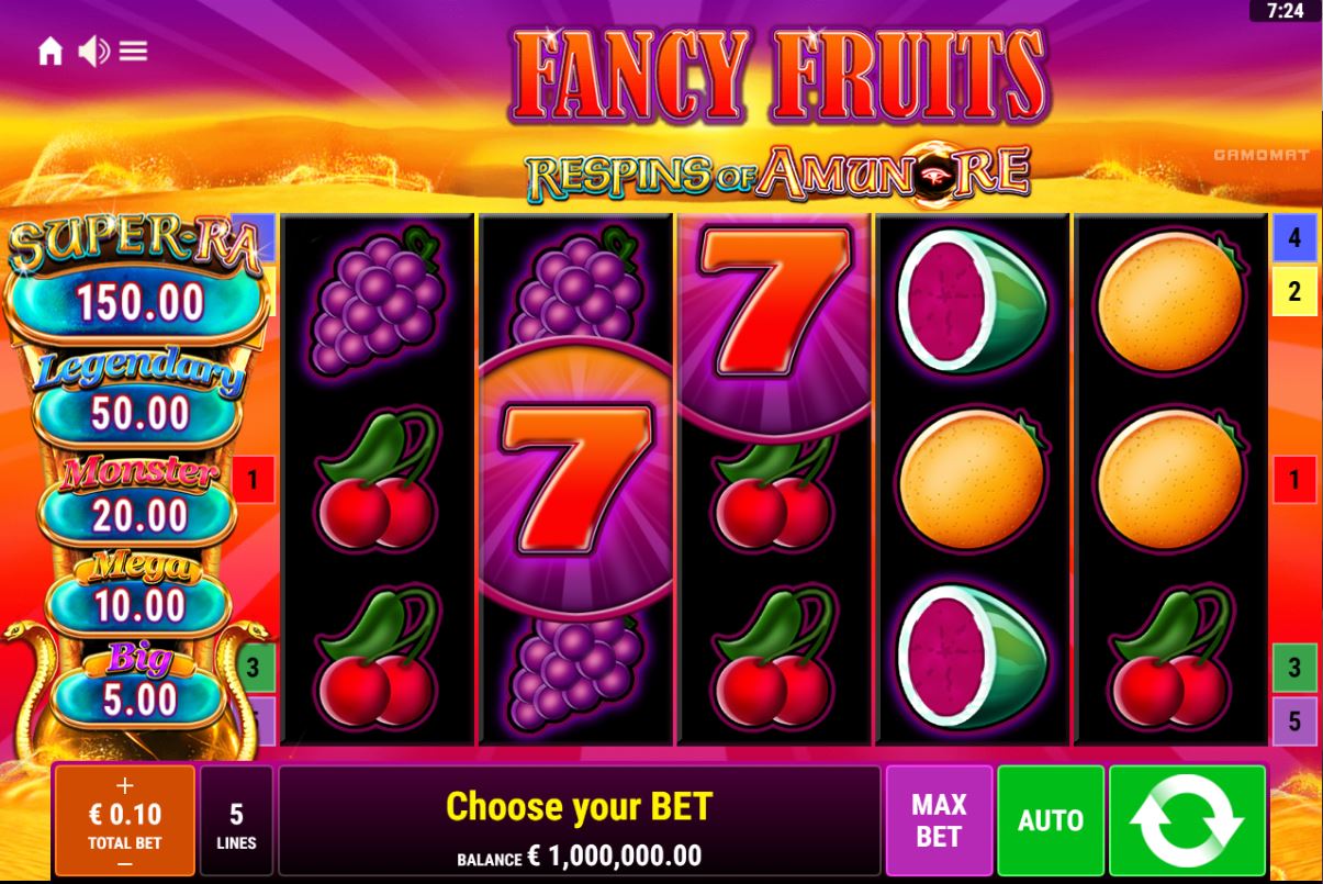 Fancy Fruits Slot Game Main Screen